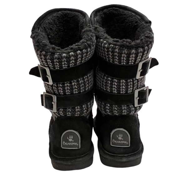BearPaw Boshie Boot Suede Leather & Knit Black Gray Sherpa lined Woman’s Size 8 - Picture 3 of 9